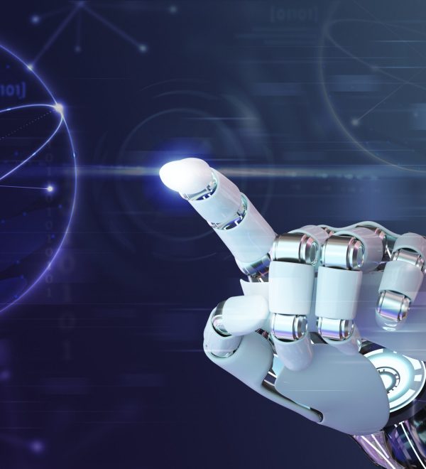 Robot hand finger, AI background technology graphics